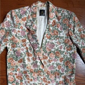 San Moire Floral Blazer with Orange and Pink Roses